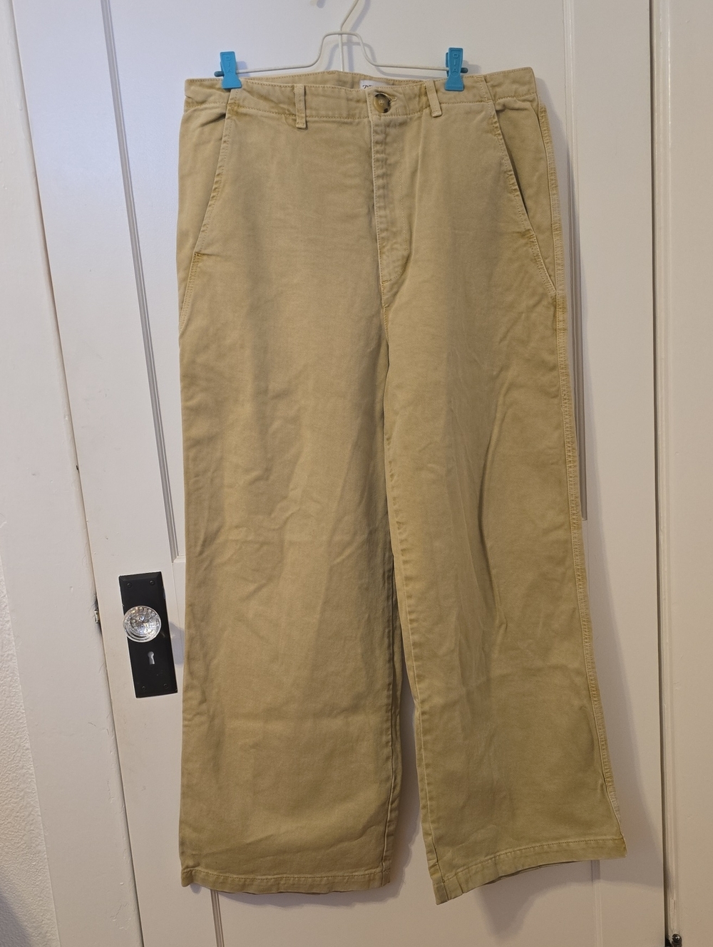 Zara Women's Wide-Leg Chino Pants - Khaki
